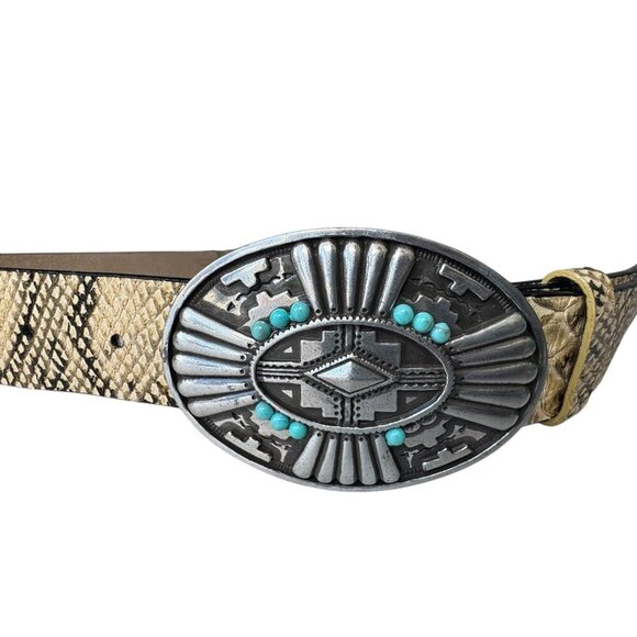 Suzanne Somers Vintage leather womens concho belt size 1X 2X beige snakeskin - Picture 3 of 9